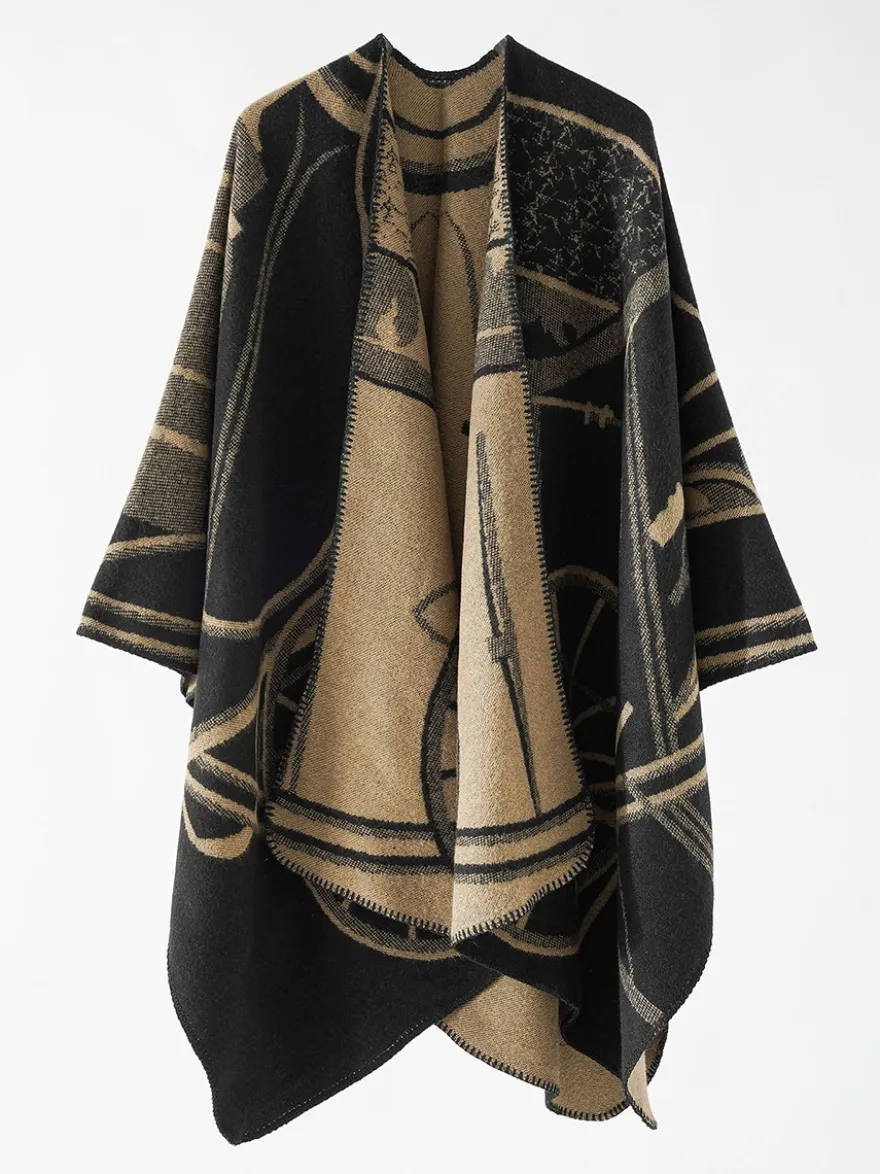 Poncho Femme Cape Rouge Bicolore