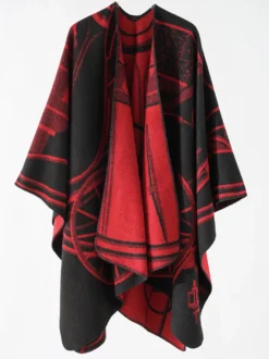 Poncho Femme Cape Rouge Bicolore