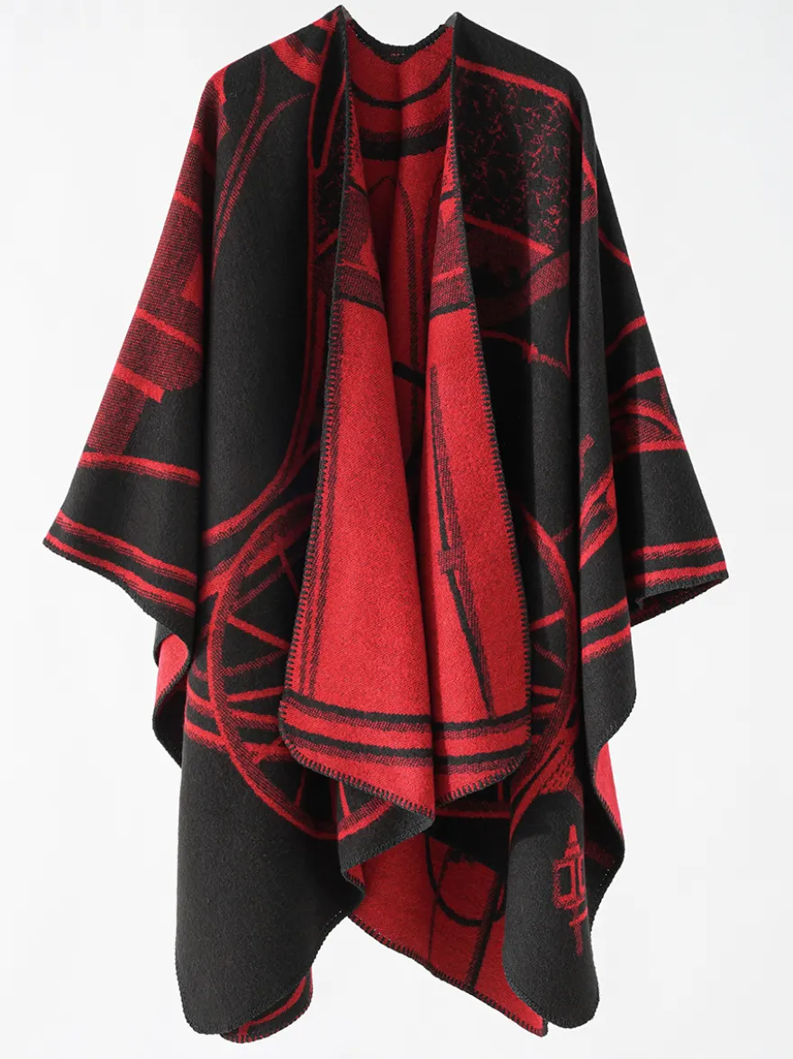 Poncho Femme Cape Rouge Bicolore