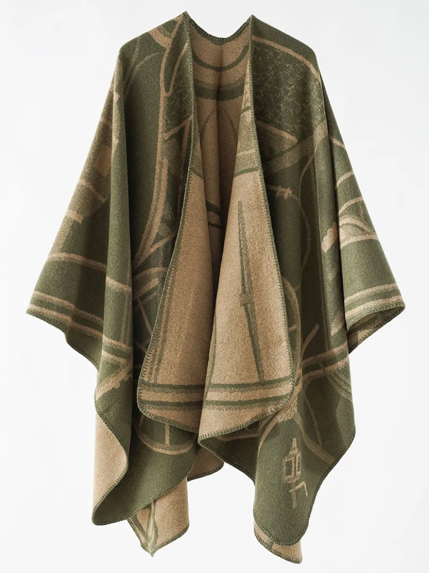 Poncho Femme Cape Rouge Bicolore