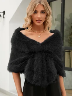 Poncho Femme Col Bateau Cape Fausse Fourrure Kaki