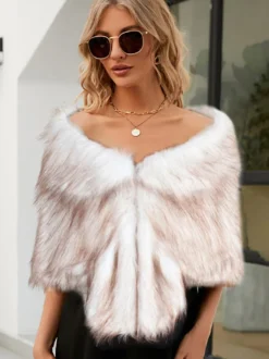 Poncho Femme Col Bateau Cape Fausse Fourrure Kaki