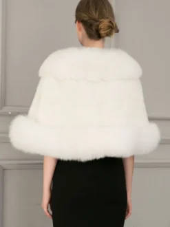 Poncho Fourré Polaire Femme Cape Blanche