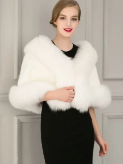 Poncho Fourré Polaire Femme Cape Blanche