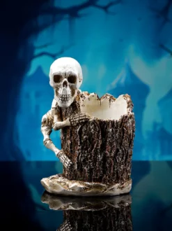 Porte-stylo en résine en forme de tête de mort pour Halloween