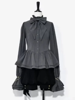 【Pré-vente】 Chemise Gothique Lolita Blouses grise à manches longues volants
