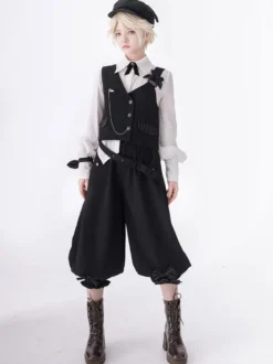 【Pré-vente】 Gilet à bandoulière Lolita asymétrique noir gothique Lolita