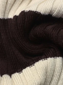 Pull à col polo rayé en maille côtelée col V manches longues coupe ajustée pour femme
