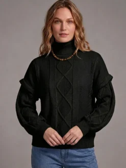 Pull à col roulé en maille torsadée manches amovibles superposées manches longues amples