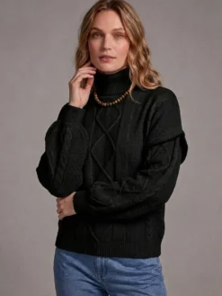 Pull à col roulé en maille torsadée manches amovibles superposées manches longues amples