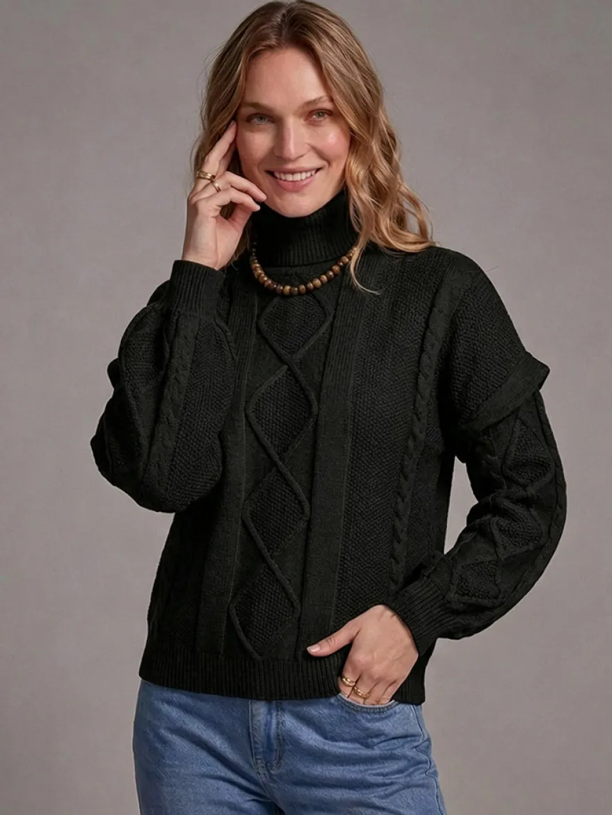 Pull à col roulé en maille torsadée manches amovibles superposées manches longues amples