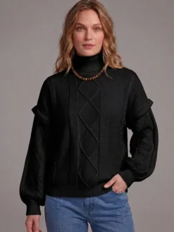 Pull à col roulé en maille torsadée manches amovibles superposées manches longues amples