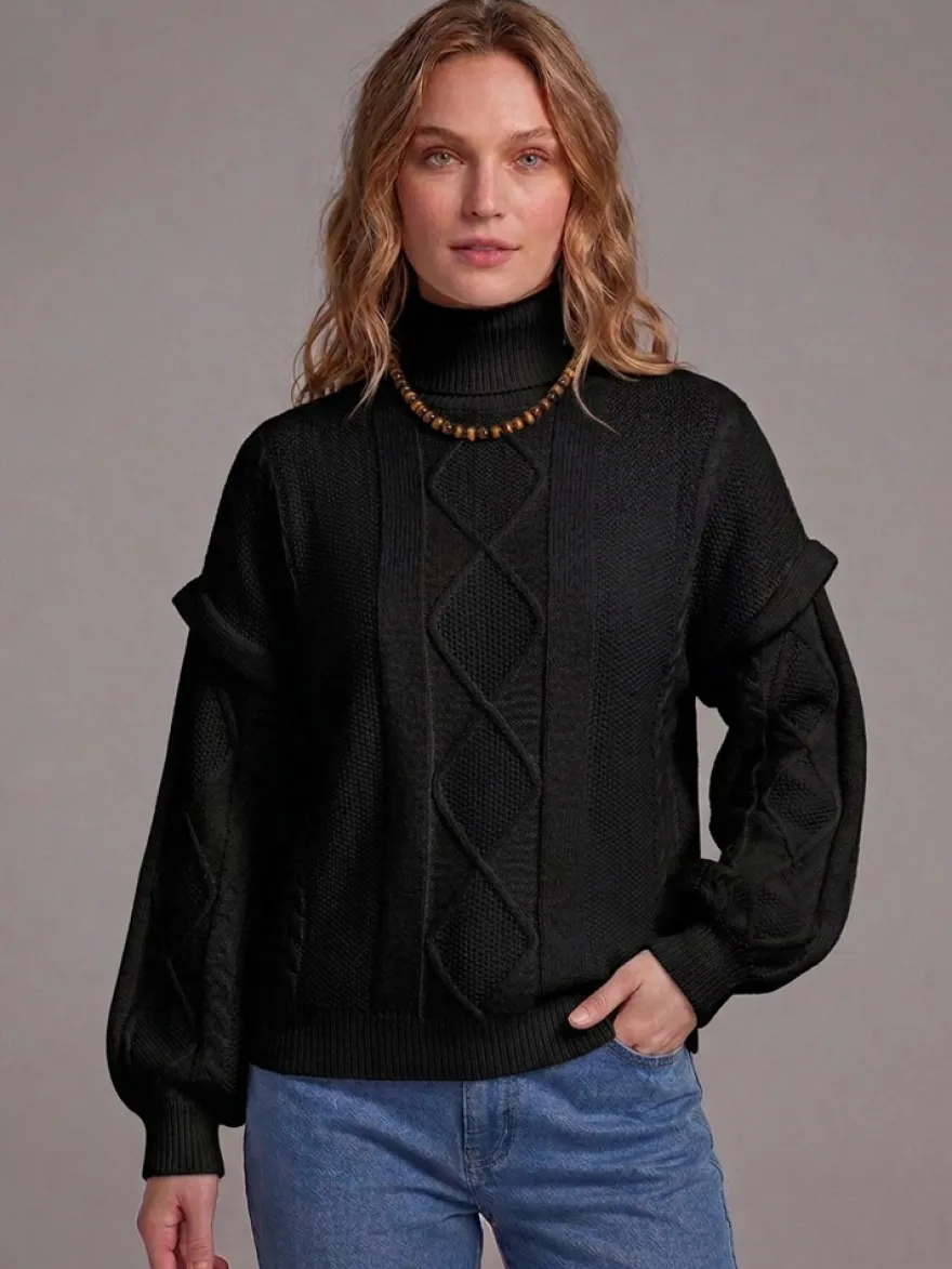 Pull à col roulé en maille torsadée manches amovibles superposées manches longues amples