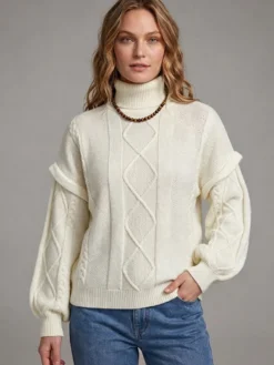Pull à col roulé en maille torsadée manches amovibles superposées manches longues amples