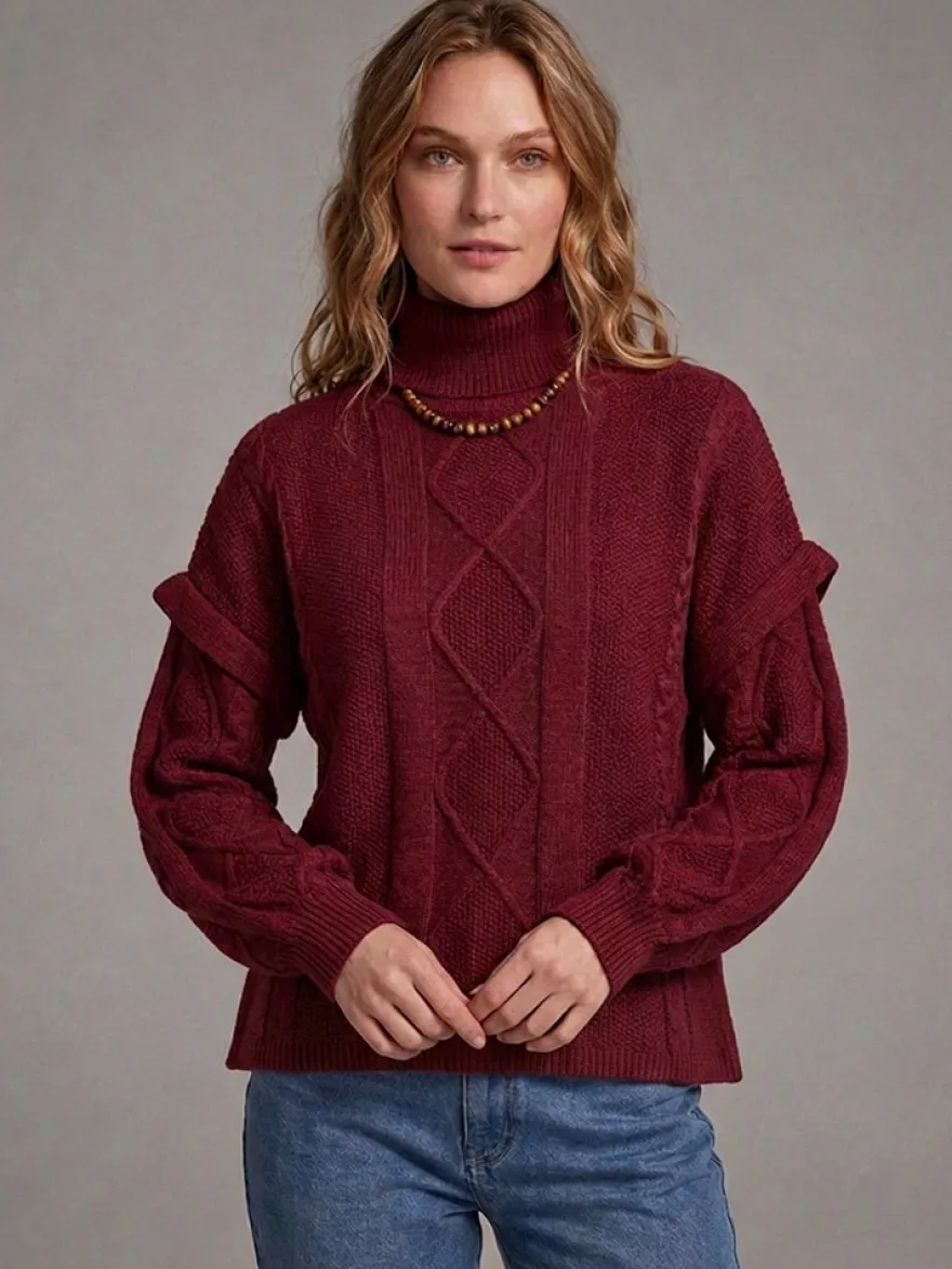 Pull à col roulé en maille torsadée manches amovibles superposées manches longues amples