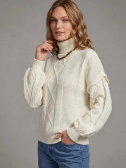Pull à col roulé en maille torsadée manches amovibles superposées manches longues amples