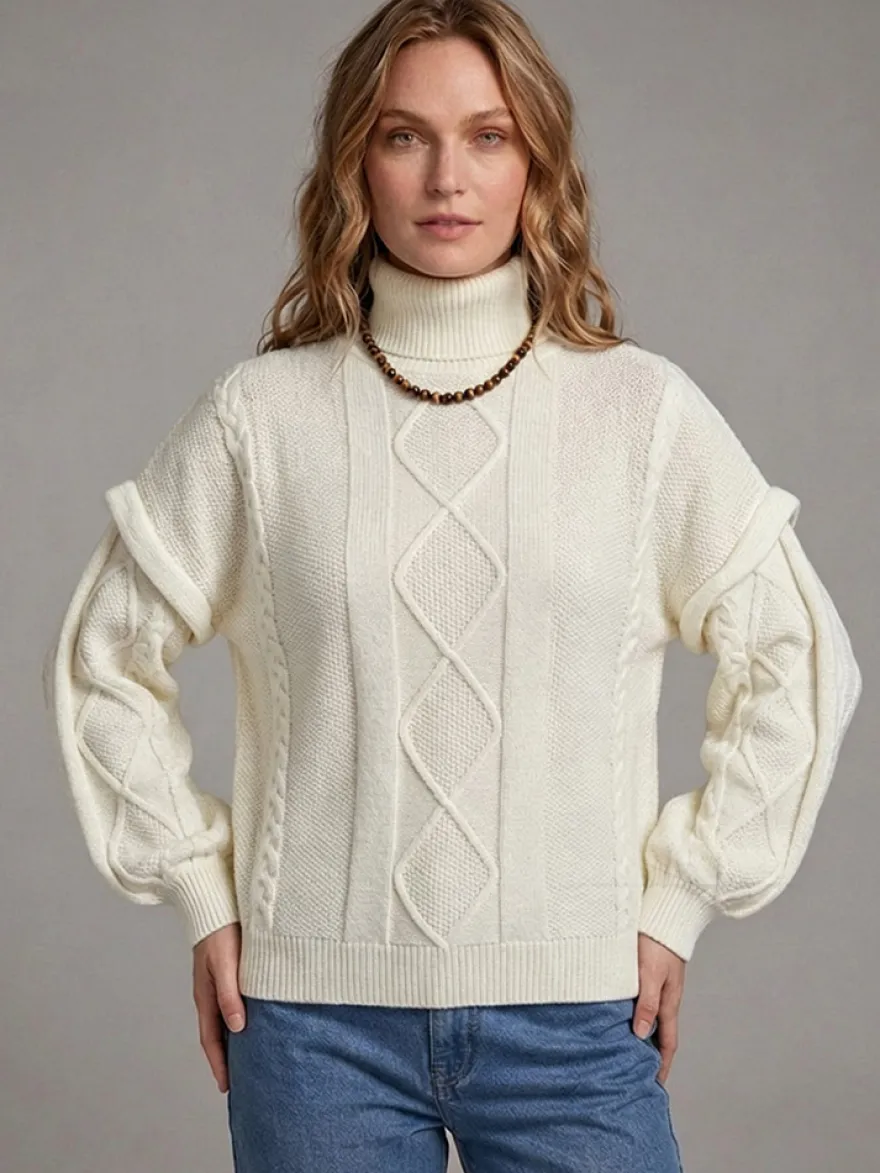 Pull à col roulé en maille torsadée manches amovibles superposées manches longues amples