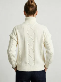 Pull à col roulé en maille torsadée manches amovibles superposées manches longues amples