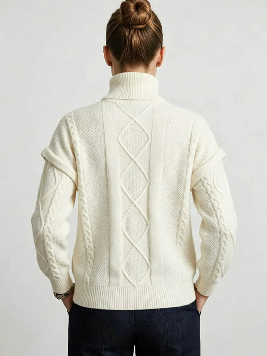 Pull à col roulé en maille torsadée manches amovibles superposées manches longues amples