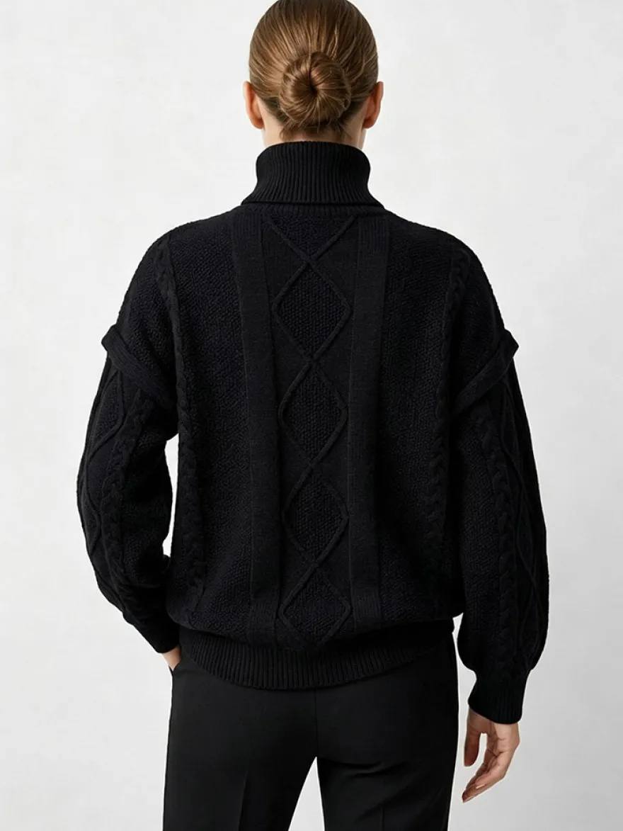 Pull à col roulé en maille torsadée manches amovibles superposées manches longues amples