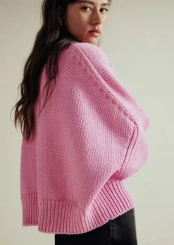 Pull court à col rond épaules tombantes manches longues coupe ample couleur unie pour femme