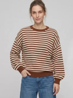 Pull rayé à col rond dos nu manches longues et épaules tombantes coupe ample et décontractée pour femme