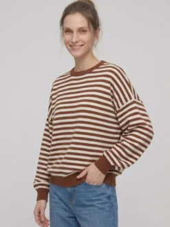 Pull rayé à col rond dos nu manches longues et épaules tombantes coupe ample et décontractée pour femme