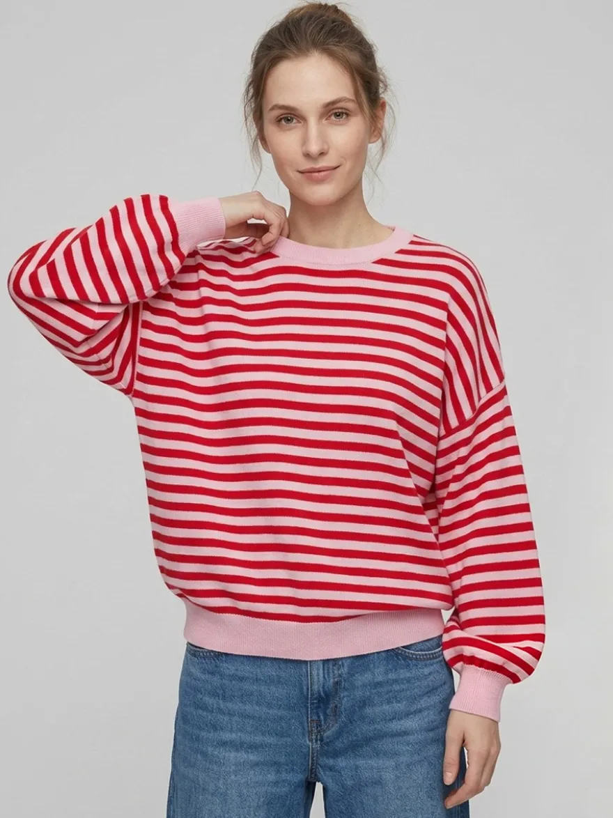 Pull rayé à col rond dos nu manches longues et épaules tombantes coupe ample et décontractée pour femme