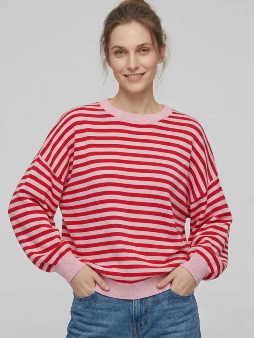 Pull rayé à col rond dos nu manches longues et épaules tombantes coupe ample et décontractée pour femme