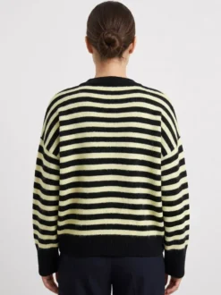 Pull rayé à col rond en maille manches longues amples style décontracté pour femme.