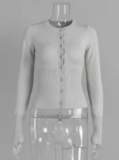 Pulls et gilets violet foncé en polyester à boutons manches longues et col rond