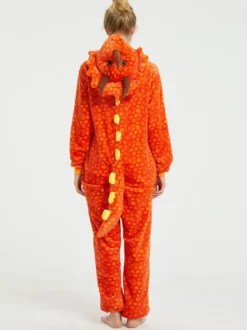 Pyjama Kigurumi Onesie pour adultes Costumes de dinosaure Kigurumi en polyester rouge Oragnge