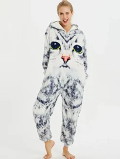 Pyjama Kigurumi Onesie Pour Adulte Polyester Motif Chat Gris Costumes Kigurumi