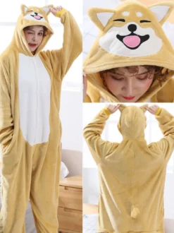 Pyjama Onesie Kigurumi Pour Enfants Polyester Jaune Shiba Chiens Doge Pyjama Costume
