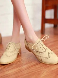 Richelieus à lacets marron pour femmes chaussures décontractées à bout golf