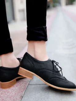 Richelieus à lacets marron pour femmes chaussures décontractées à bout golf