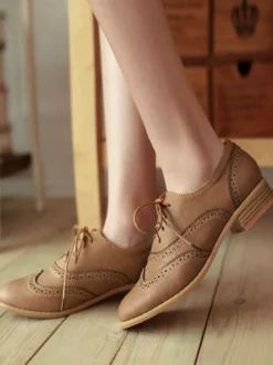 Richelieus à lacets marron pour femmes chaussures décontractées à bout golf