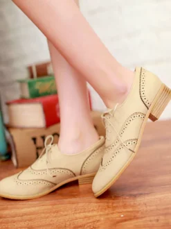 Richelieus à lacets marron pour femmes chaussures décontractées à bout golf