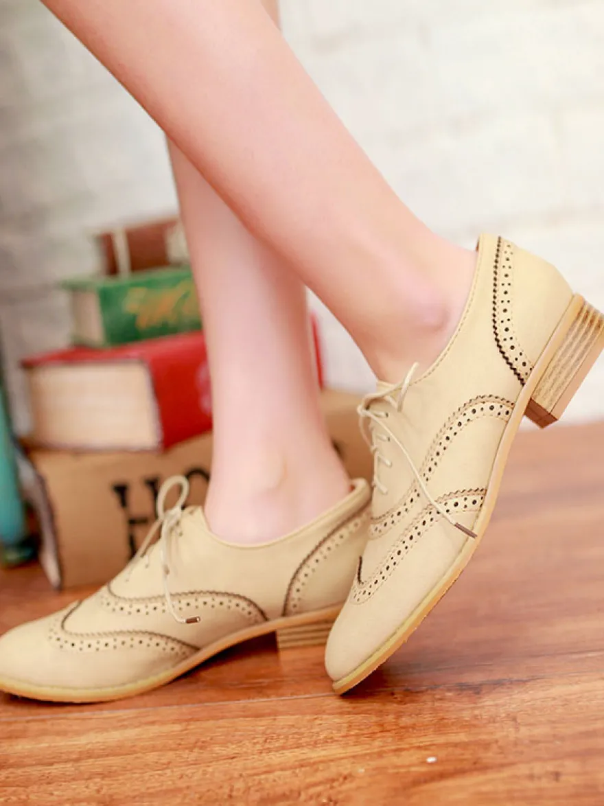 Richelieus à lacets marron pour femmes chaussures décontractées à bout golf