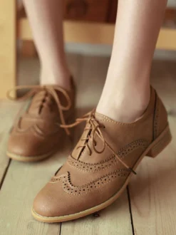 Richelieus à lacets marron pour femmes chaussures décontractées à bout golf