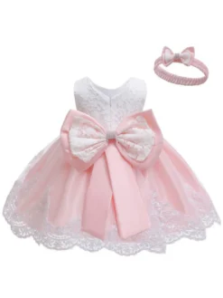 Robe baptême robe cérémonie fille décoré de noeud