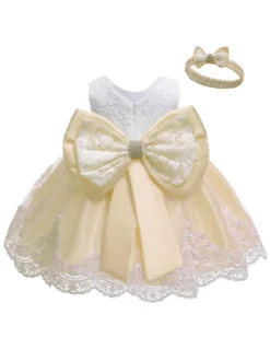 Robe baptême robe cérémonie fille décoré de noeud