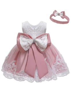 Robe baptême robe cérémonie fille décoré de noeud