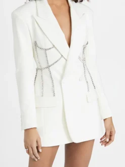Robe blazer courte pour femme avec revers cranté strass et chaîne découpée