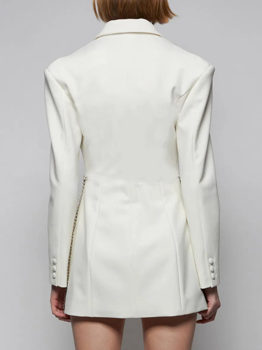 Robe blazer courte pour femme avec revers cranté strass et chaîne découpée