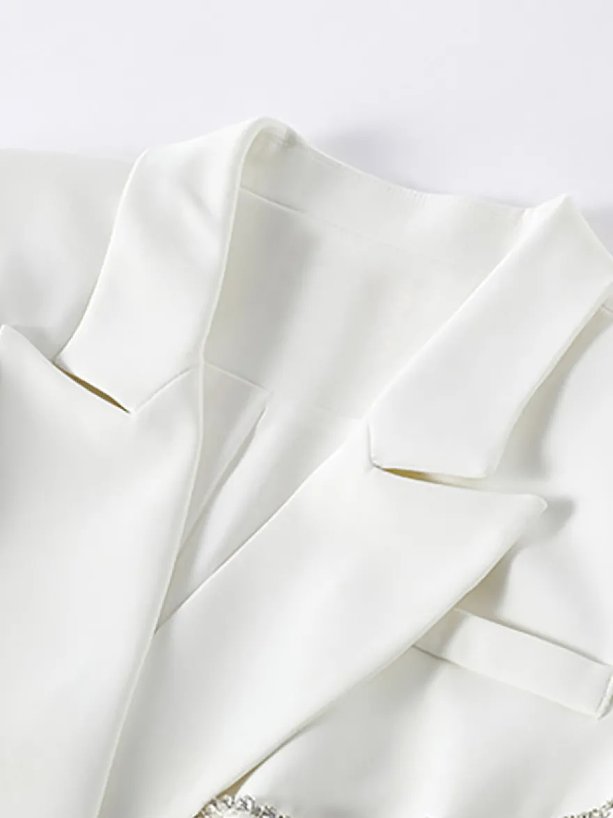 Robe blazer courte pour femme avec revers cranté strass et chaîne découpée