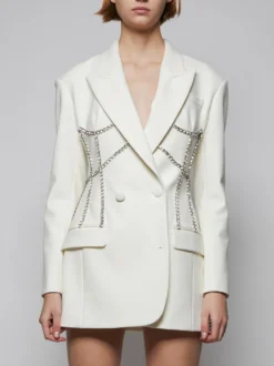 Robe blazer courte pour femme avec revers cranté strass et chaîne découpée