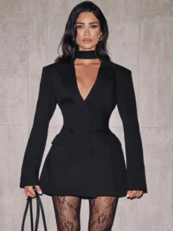 Robe blazer croisée avec foulard pour femme 2026
