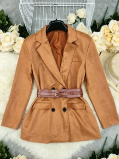 Robe blazer en daim à revers croisé ceinture à la taille coupe ajustée mini-robe