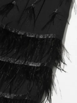 Robe blazer en satin à revers orné de plumes et de pompons ceinture à la taille et franges superposées mini-robe de soirée
